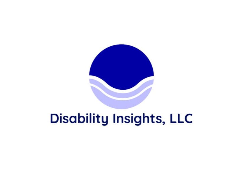 A blue and white logo of disability insights, llc.