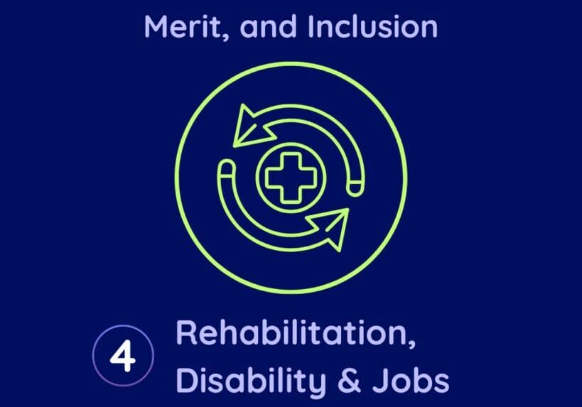 employment and disability 4 - Rehabilitation, Disability, & Jobs with an icon of a red cross sign inside a circle